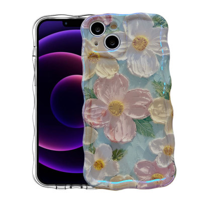 iPhone 15 Plus Case - Heavy Duty Phone Case - Casebus Colorful Retro Phone Case, Oil Painting Printed Flower, Curly Waves Edge Protective Cover - HERMIONE
