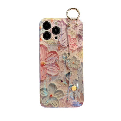 iPhone 15 Plus Case - Heavy Duty Phone Case - Casebus Fashion Floral Phone Case, Oil Painting Flower Pattern, with Wrist Strap Kickstand, Shockproof Protective Cover - DESTINEE