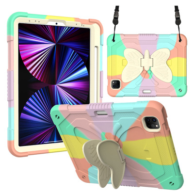 iPad 9 (2021 10.2Inch) Case - Casebus Fashion Butterfly Case for iPad, Designed for Kids, with Pencil Holder & Bracket & Shoulder Strap, Shockproof Protective Cover - COLORFUL BUTTERFLY STYLE