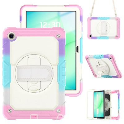 Tab A11 Plus 11" (SM-X230/X235/X236) Case - Casebus Full Body Case for Galaxy Tab, Multicolor, with Detachable Strap & Pencil Holder, Built in Screen Protector, 360 Rotating Hand Strap Stand - CLASSIC MULTICOLOR