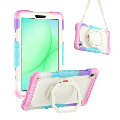 Tab A11 Plus 11" (SM-X230/X235/X236) Case - Casebus Full Body Case for Galaxy Tab, Multicolor, with Detachable Strap & Pencil Holder, 360 Rotating Hand Strap Stand, Drop Proof Cover - CLASSIC MULTICOLOR CASE