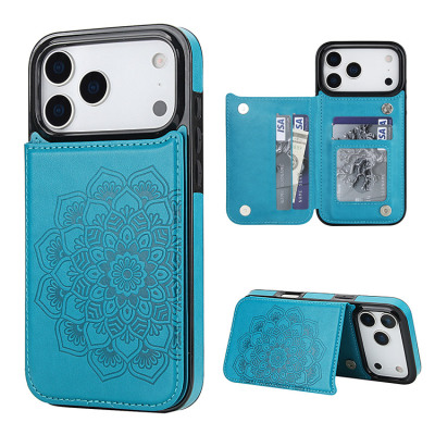 iPhone 15 Pro Case - Wallet Phone Case - Casebus Classic Mandala Wallet Phone Case, Credit Card Holder, Leather, Double Magnetic Buttons, Shockproof Case - MANDALA