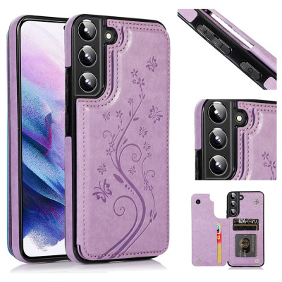 Samsung Galaxy S24 Case - Wallet Phone Case - Casebus Classic Buckle Wallet Phone Case, Embossed Flower, Credit Card Holder, Leather, Kickstand, Double Magnetic Clasp, Shockproof Case - SOMMER