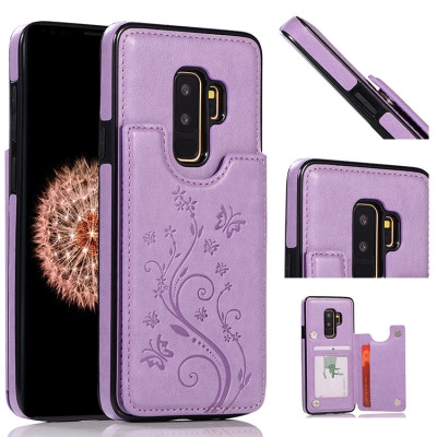 Samsung Galaxy S9 Plus Case - Wallet Phone Case - Casebus Classic Buckle Wallet Phone Case, Embossed Flower, Credit Card Holder, Leather, Kickstand, Double Magnetic Clasp, Shockproof Case - SOMMER