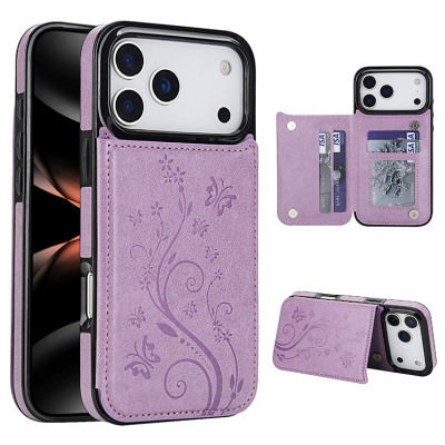 Wallet Phone Case - Casebus Classic Buckle Wallet Phone Case, Embossed Flower, Credit Card Holder, Leather, Kickstand, Double Magnetic Clasp, Shockproof Case - SOMMER