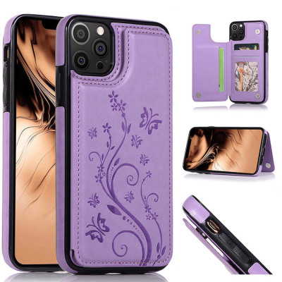iPhone 11 Pro Case - Wallet Phone Case - Casebus Classic Buckle Wallet Phone Case, Embossed Flower, Credit Card Holder, Leather, Kickstand, Double Magnetic Clasp, Shockproof Case - SOMMER