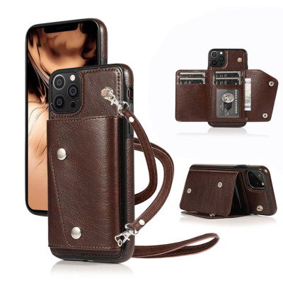 iPhone 14 Case - Crossbody Wallet Phone Case - Casebus Classic Fashion Wallet Phone Case, with long strap, Credit Card Holder, Leather, Handbag Purse Wrist Strap Protective Case - JULIAN CROS