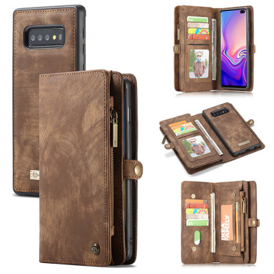 Samsung Galaxy S10 Plus Case - Folio Flip Detachable Wallet Phone Case - Casebus Classic Detachable Magnetic Wallet Phone Case, 11 Card Slots, 2 in 1, Leather Zipper, Folio Flip, Money Pocket Clutch Case - DONTAYE