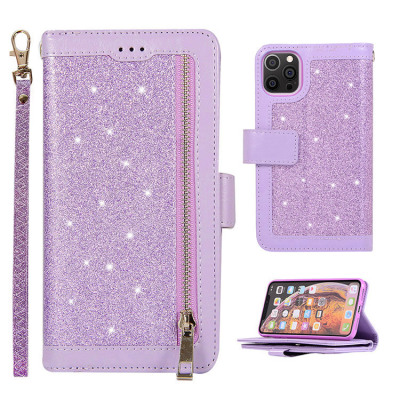 iPhone 11 Pro Case - Folio Flip Wallet Phone Case - Casebus Glitter Bling 9 Cards Slots Wallet Phone Case, Leather Flip, Zipper, Kickstand, Protective Case - PEABODY