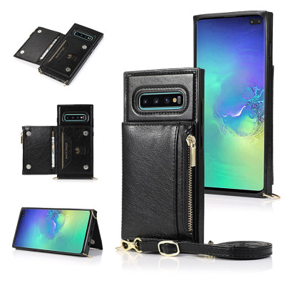Samsung Galaxy S10 Case - Crossbody Wallet Phone Case - Casebus Classic Square Crossbody Wallet Phone Case, Credit Card Holder, Money Pocket, Leather Kickstand Strap Shockproof Case - TABIA