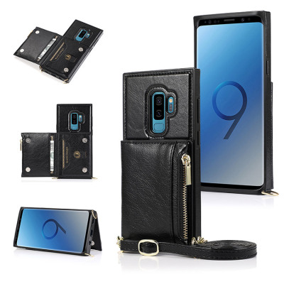 Samsung Galaxy S9 Case - Crossbody Wallet Phone Case - Casebus Classic Square Crossbody Wallet Phone Case, Credit Card Holder, Money Pocket, Leather Kickstand Strap Shockproof Case - TABIA