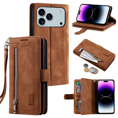 Folio Flip Wallet Phone Case - Casebus Retro Wallet Phone Case, 9 Card Slots, Zipper Pocket Handbag, Leather, Magnetic Closure, Wrist Strap, Kickstand Shockproof Case - PARVEEN