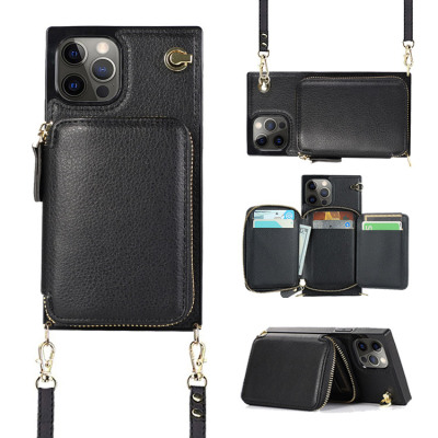 iPhone 15 Case - Crossbody Wallet Phone Case - Casebus Classic Crossbody Wallet Phone Case, Premium Leather, Credit Card Holder, Zipper Pocket Purse Handbag, Kickstand Shockproof Case - MOINA