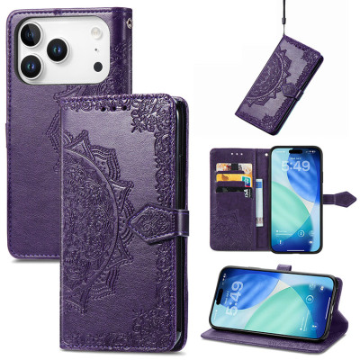 Folio Flip Wallet Phone Case - Casebus Mandala Leather Wallet Phone Case, Flip Folio, Premium Leather, Credit Card Holder, Magnetic Closure, Kickstand Shockproof Case - OLENA