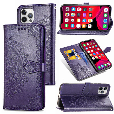 iPhone 13 Pro Case - Folio Flip Wallet Phone Case - Casebus Mandala Leather Wallet Phone Case, Flip Folio, Premium Leather, Credit Card Holder, Magnetic Closure, Kickstand Shockproof Case - OLENA