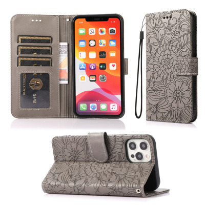 iPhone 13 Case - Folio Flip Wallet Phone Case - Casebus Embossed Flower Flip Wallet Phone Case, with 3 Card Slots plus 1 Cash Pocket Lanyard Soft Leather Kickstand Protective Case - PENVRO