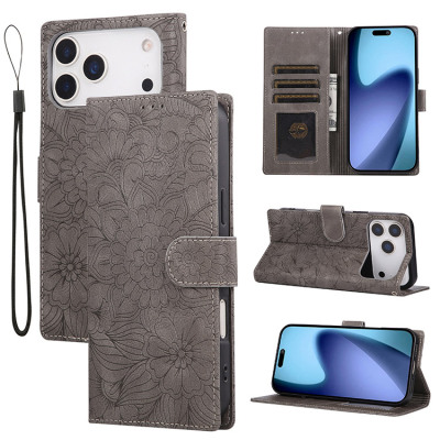 Folio Flip Wallet Phone Case - Casebus Embossed Flower Flip Wallet Phone Case, with 3 Card Slots plus 1 Cash Pocket Lanyard Soft Leather Kickstand Protective Case - PENVRO