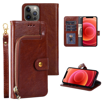 iPhone 12 Case - Folio Flip Wallet Phone Case - Casebus Zipper Wallet Phone Case, Credit Card Holder Slot Leather Flip Kickstand Magnetic Protective Cover - VOLKER