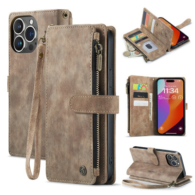 iPhone 13 Pro Max Case - Folio Flip Wallet Phone Case - Casebus Zipper Flip Folio Wallet Phone Case, Premium Leather Cover with Card Slots Cash Pocket Magnetic Closure and Kickstand - SONORA