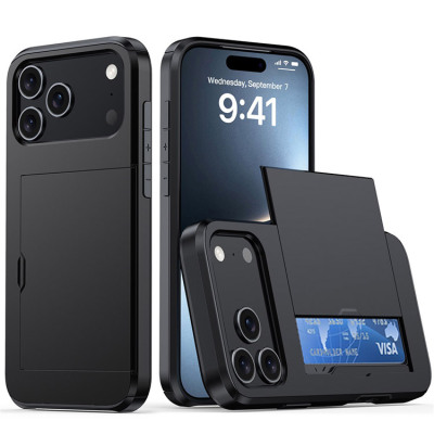 iPhone 16 Pro Case - Wallet Heavy Duty Phone Case - Casebus Classic Phone Case, with Credit Card Holder, Sliding Slot Heavy Duty Protection Dual Layer Armor Shell Cover - SHAREEF