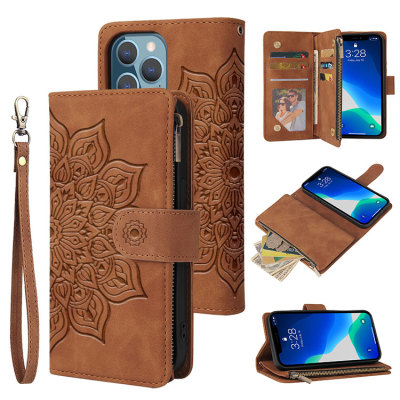 iPhone 14 Pro Case - Folio Flip Wallet Phone Case - Casebus Classic Pattern Wallet Phone Case, Premium Retro Leather Folio Zipper Magnetic Closure Stand Holder with Wrist Strap Shockproof Case - FLIPPER