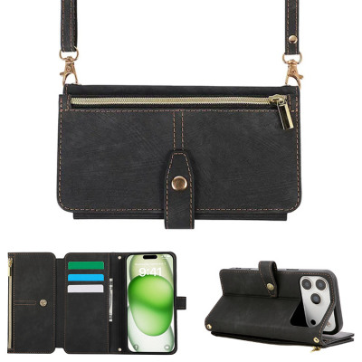 Crossbody Wallet Phone Case - Casebus Flip Crossbody Wallet Phone Case, With 9 Card Slots Zipper Pocket Retro Leather Hand Strap Kickstand Magnetic Closure Shockproof Cover - YOANA