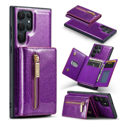 Samsung Galaxy S22 Ultra Case - Detachable Wallet Phone Case - Casebus Magnetic Glitter Detachable Wallet Phone Case, Tri Fold 7 Card Slots Large Cash Pocket Trifold Card Holder Shockproof Back Cover - ALLISON M3