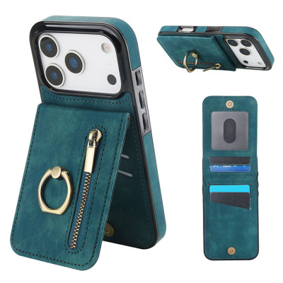 iPhone 17 Case - Wallet Phone Case - Casebus Wallet Phone Case, Ring Holder, Credit Card Slots, Zipper Pocket, Premium Leather Purse, Shockproof Cover - OMER