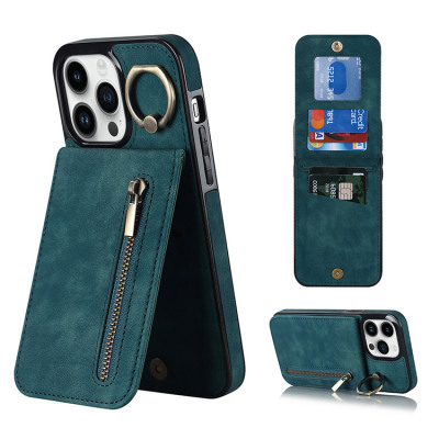 iPhone 15 Case - Wallet Phone Case - Casebus Wallet Phone Case, Ring Holder, Credit Card Slots, Zipper Pocket, Premium Leather Purse, Shockproof Cover - OMER