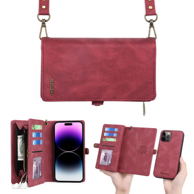 iPhone 15 Case - Detachable Crossbody Wallet Phone Case - Casebus Crossbody Detachable Phone Wallet Case, Zipper Purse & Card Slots, Wrist Strap Leather Shoulder Bag, Magnetic Back Cover - DOANNA