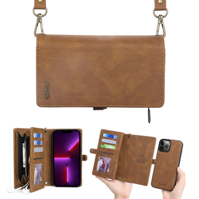 Detachable Crossbody Wallet Phone Case - Casebus Crossbody Detachable Phone Wallet Case, Zipper Purse & Card Slots, Wrist Strap Leather Shoulder Bag, Magnetic Back Cover - DOANNA