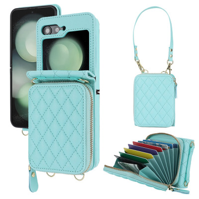 iPhone 12 Mini Case - Crossbody Wallet Phone Case - Casebus Crossbody Wallet Case, Zipper Large Capacity Purse RFID Blocking Credit Card Slots, Leather lozenge pattern, Adjustable Lanyard & Detachable Wrist Strap - RAYA