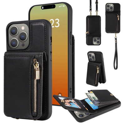 iPhone 15 Pro Case - Crossbody Wallet Phone Case - Casebus Crossbody Wallet Case, Leather Bag, with Card Holder & Magnetic Closure Zipper Purse, Removable Strap - JULIET