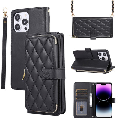 iPhone 16 Pro Max Case - Crossbody Wallet Folio Flip Phone Case - Casebus Flip Crossbody Wallet Case, Leather Zipper Purse, with Wrist Strap & Shoulder Strap - WILLOW