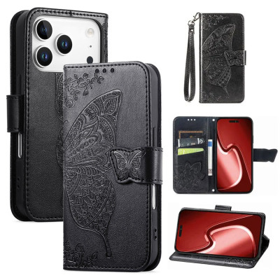 iPhone Air Case - Wallet Folio Flip Crossbody Phone Case - Casebus Wallet Flip Phone Case, Emboss Butterfly Flower, Leather Protective Cover, with Wrist Strap & Crossbody Strap - MAISIE