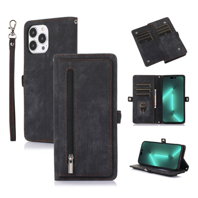 iPhone 14 Case - Crossbody Wallet Folio Flip Phone Case - Casebus Crossbody Wallet Phone Case, Durable Leather, Magnetic Flip Zipper Card Holder, with Shoulder & Wristlet Strap - TIBERIU