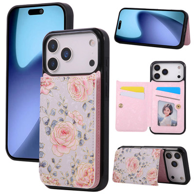 iPhone 17 Pro Max Case - Wallet Folio Flip Phone Case - Casebus Wallet Phone Case, Leather, Flower Pattern Design, Magnetic Clasp Card Holder Shockproof Cover - ODILON