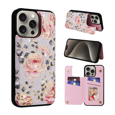 iPhone 13 Case - Wallet Folio Flip Phone Case - Casebus Wallet Phone Case, Leather, Flower Pattern Design, Magnetic Clasp Card Holder Shockproof Cover - ODILON