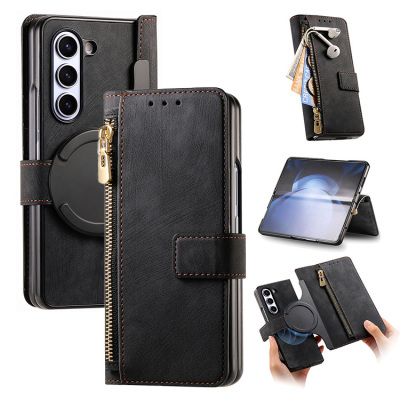 Samsung Galaxy Note20 Case - Wallet Detachable Folio Flip Phone Case - Casebus Retro Magnetic Zipper Wallet Case, Support Magsafe, Detachable Folio Flip Leather Cover, with Card Slots - ELLIS