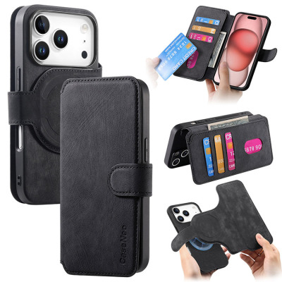 iPhone 17 Pro Max Case - Wallet Detachable Folio Flip Phone Case - Casebus Retro Magnetic Wallet Case, Support Magsafe, Detachable 2In1 Folio Flip Cover, with Card Slots - CASSIDY