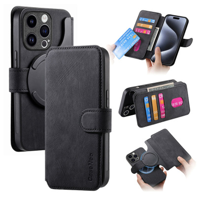 iPhone 14 Plus Case - Wallet Detachable Folio Flip Phone Case - Casebus Retro Magnetic Wallet Case, Support Magsafe, Detachable 2In1 Folio Flip Cover, with Card Slots - CASSIDY