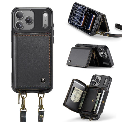 Wallet Crossbody Phone Case - Casebus Crossbody Wallet Phone Case, Leather Zipper Purse, with Card Slot Holder & Wristband - CAMILA