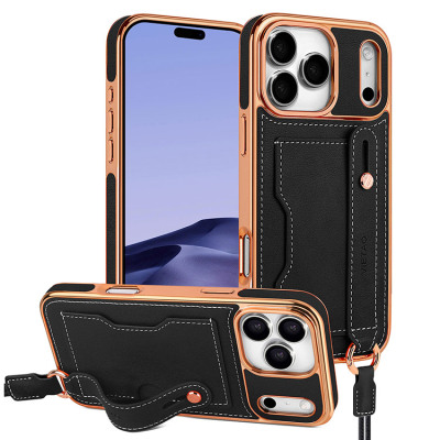 iPhone 14 Plus Case - Wallet Phone Case - Casebus Luxurly Plating Wallet Phone Case, Premium Leather, Microfiber Lining, with Shoulder Strap & Card Holder - GRACE