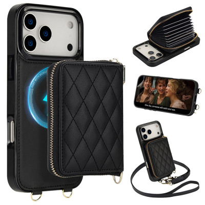 iPhone 16 Plus Case - Wallet Crossbody Detachable Phone Case - Casebus Crossbody Detachable Zipper Wallet Phone Case, Support Magsafe, Credit Card Holder, with Wristband - MILLIE
