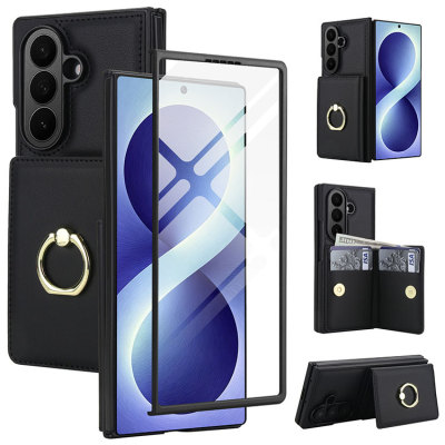 Samsung Galaxy Z Fold 3 Case - Wallet Phone Case - Casebus Leather Wallet Phone Case, Magnetic Snap, Built-in Screen Protector, with 360 Rotation Ring Kickstand - ESTHER