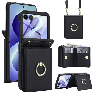 Samsung Galaxy Z Flip 8 Case - Wallet Phone Case - Casebus Leather Wallet Phone Case, Magnetic Snap, Built-in Screen Protector, with 360 Rotation Ring Kickstand - ESTHER