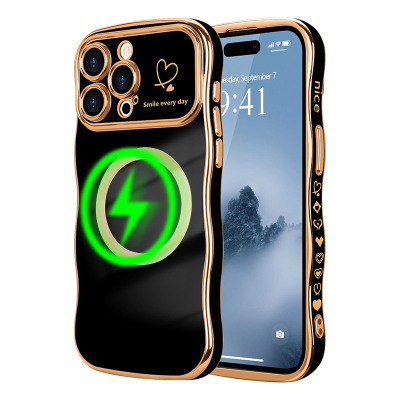 Heavy Duty Phone Case - Casebus Luxury Plating Phone Case, Support Magsafe, Love Heart Wave Frame Curly Shape, Shockproof Protective Cover - EVELYN