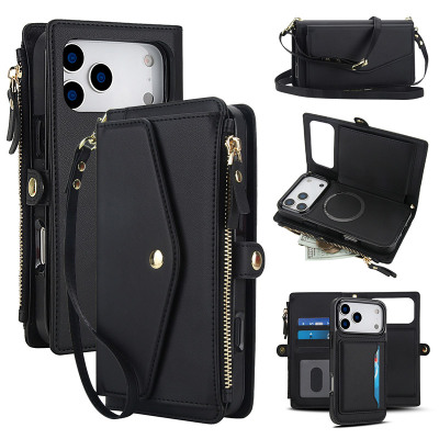 Wallet Folio Flip Detachable Crossbody Phone Case - Casebus Detachable Wallet Phone Case, Support Magsafe, with Card Slots & Strap Lanyard, Shockproof Protective Cover - ELSIE