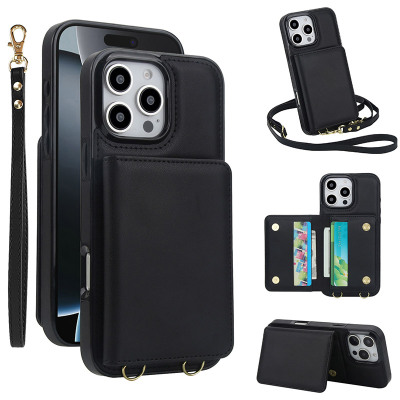 Wallet Crossbody Phone Case - Casebus Crossbody Wallet Phone Case, Premium Leather, with Card Slots & Wrist Strap, Shockproof Protective Cover - ELAINE