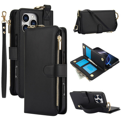 Samsung Galaxy A13 5G Case - Wallet Folio Flip Crossbody Phone Case - Casebus Crossbody Wallet Phone Case, Multi Function Stylish Ring Zipper Purse Cover, with Card Slots & Wrist Strap - DARLENE